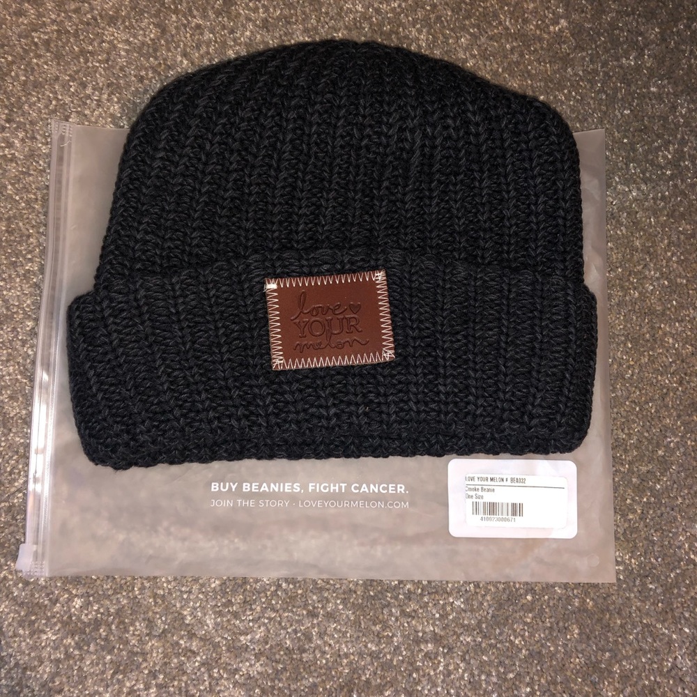 Love Your Melon beanie hat with leather patch-new in package-never worn.